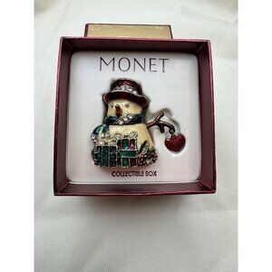 MONET SNOWMAN Collectible Enamel Rhinestone Keepsake Trinket Box with Gift Box